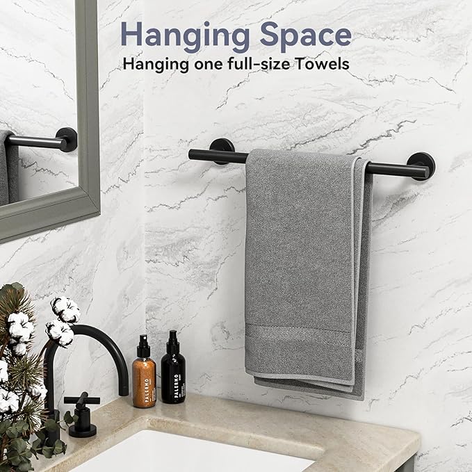 2 Pack Matte Black Towel Bar, 18 Inch Bathroom Towel Rack, Towel Holder Wall Mounted, Thicken SUS304 Stainless Steel Towel Rod Modern Home Decor (Total Length 20-Inch)