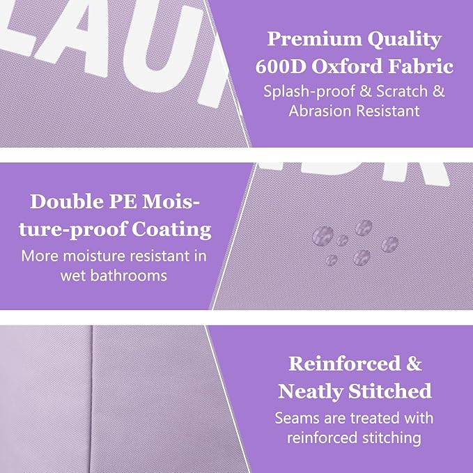 95L Folding Laundry Basket, Large Laundry Hamper with Handles, Portable Dirty Clothes Hamper, Independent Storgae Basket for Bathroom, Living Room, Dorm, Purple