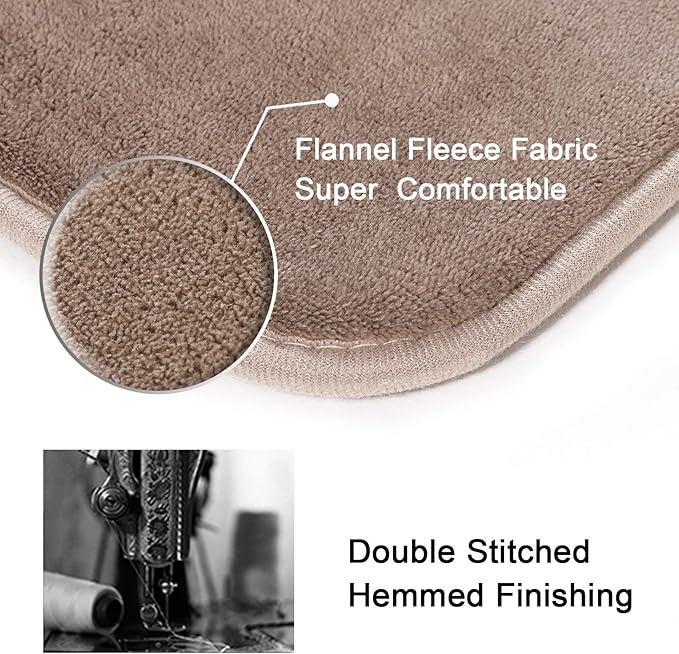 H.VERSAILTEX Bath Mat Memory Foam Set Bathroom Rug Set Flannel Velvety Bath Mat Luxury Extra Soft and Absorbent Non Slip Rugs for Bathroom/Bedroom Washable(2 Pack- 20"x 32"/ 17"x 24", Taupe)