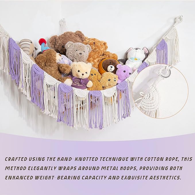 Stuffed Animal Hammock Corner Hanging Net for Stuff Animal Storage Toy Organizer for Kid's Room Stuffed Animal Toy Hammock Plush Toy Holder