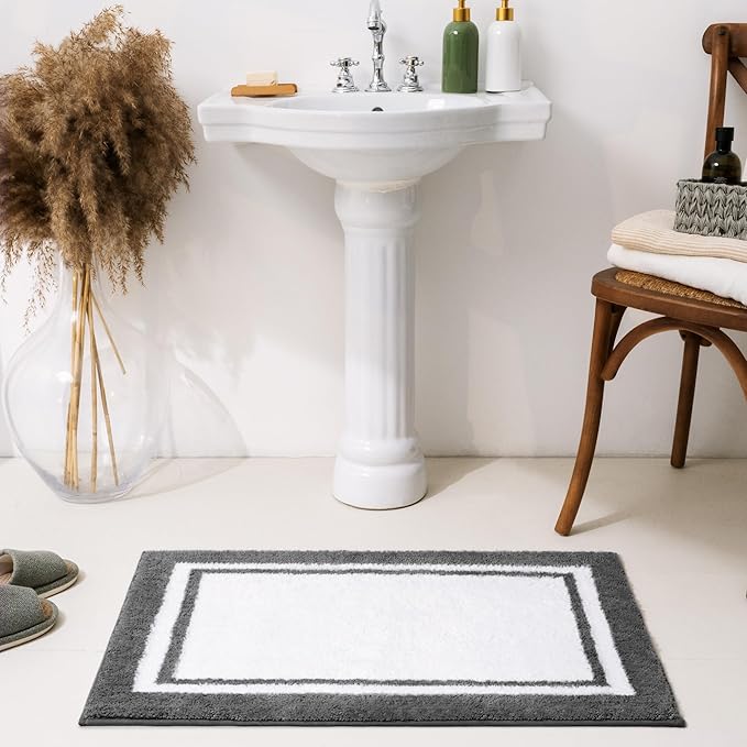 GRANNY SAYS Microfiber Bathroom Rugs Non Slip Washable, Water Absorbent Bathroom Mats for Tub, Soft Bath Mats for Bath Floor & Shower, 24" x 36", Deep Grey Bath Rugs