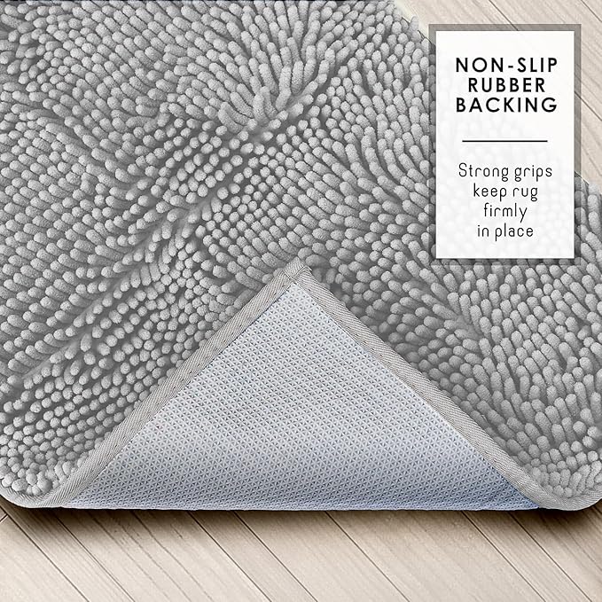 Hearth & Harbor Bathroom Rugs, Chenille Bath Mat - Machine Washable Bath Mats for Bathroom Non-Slip Backing Rubber, Quick Dry Bathroom Mat