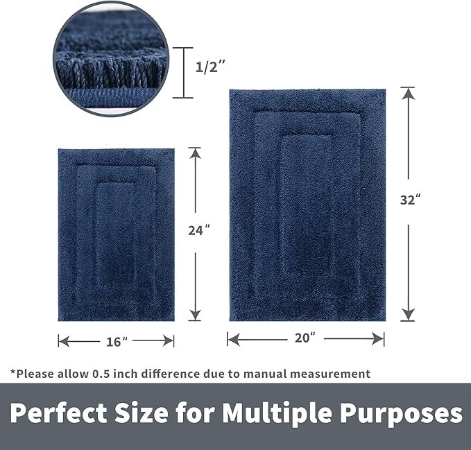 GRANNY SAYS Bathroom Rugs Sets 2 Piece,Soft Bath Mats for Bath, Bathroom Rugs Non Slip Washable, Absorbent Bath Rug for Tub,Shower and Toilet, Bath Mat Set (Blue, 20" x 32" + 16" x 24")