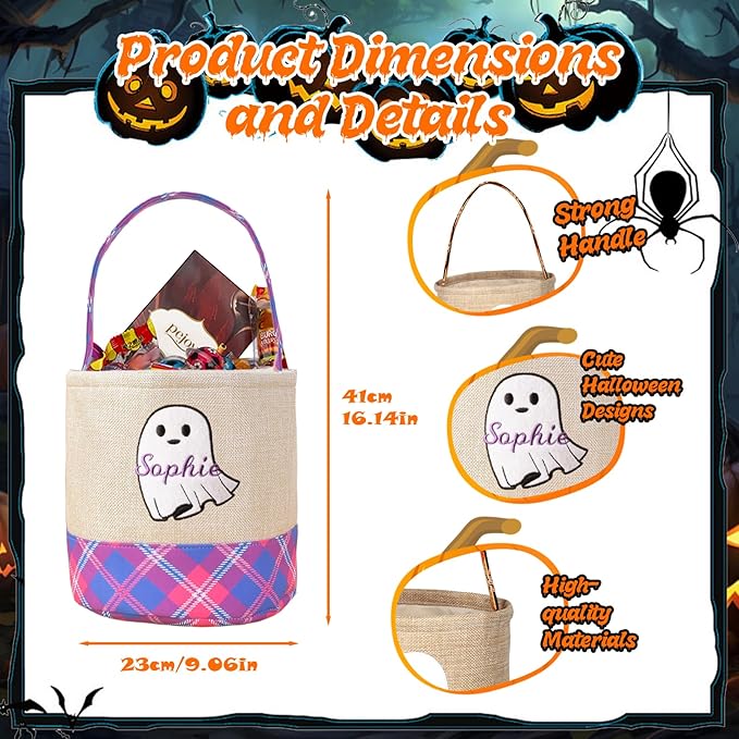 Personalized Halloween Basket, Custom Trick or Treat Bag with Name, Hand-Woven Candy Bucket, Spooky Decor for Boys & Girls (Style 2)