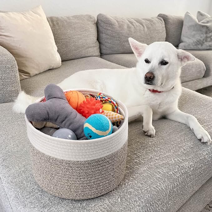 INDRESSME Mini Woven Storage Basket, 9.4 x 7.1 inches, Mini Round Rope Baskets with Handles, Dog Toy Storage, Mini Laundry Baskets for Organizing, Mini Toy Basket for Gifts Empty
