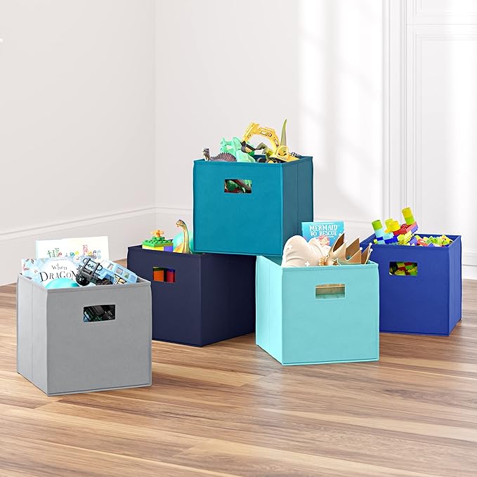 RiverRidge Folding Storage Bins with Handles Blue Cube Storage Organizer for Closet, Bedroom & Playroom - Closet Organizers and Storage Set of 2