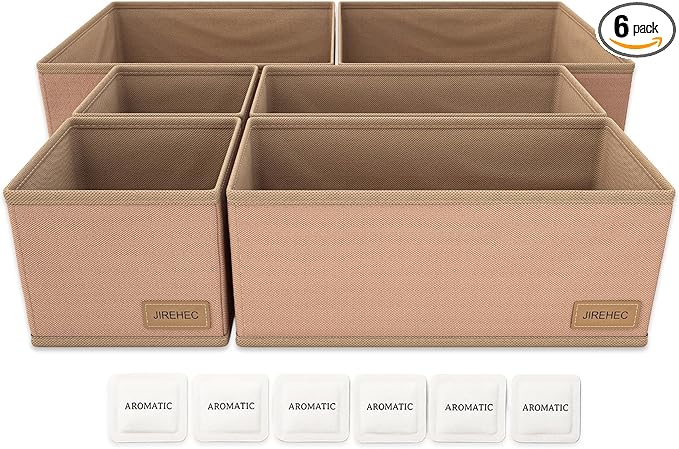 Clothing Drawer Organizer - Set of 6 Foldable Organizers for Clothes, Ideal for Dresser Drawers, Underwear, Socks, Baby Clothes and Closet Storage,Drawer Organizer bins, Cream