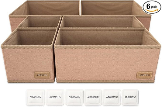 Clothing Drawer Organizer - Set of 6 Foldable Organizers for Clothes, Ideal for Dresser Drawers, Underwear, Socks, Baby Clothes and Closet Storage,Drawer Organizer bins, Cream
