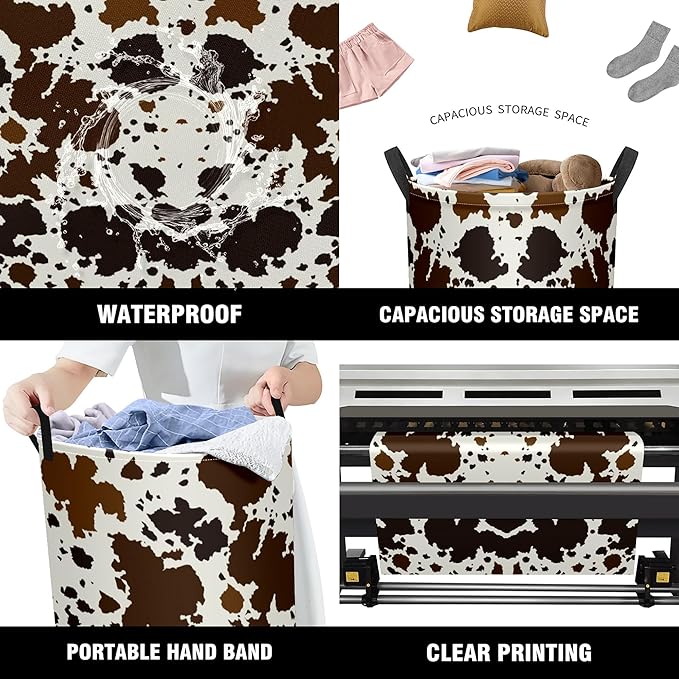 Cows Skin Brown Print Baby Laundry Hamper,Laundry Basket,Waterproof Storage Bin for Bedroom,Clothes Organizer Basket,Toys Box,Room Decor