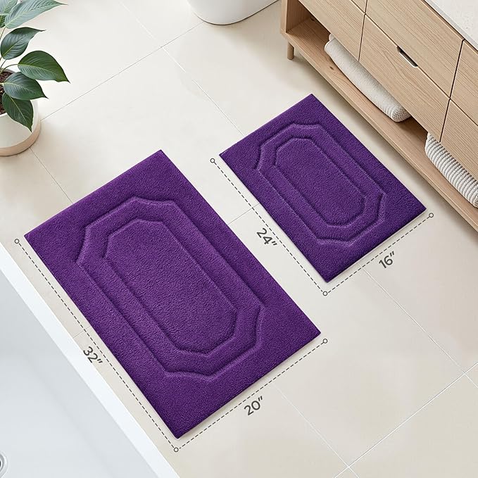 HOMEIDEAS Purple Bathroom Rugs, Extra Soft and Absorbent Microfiber Plush Bathroom Rug Set with Non Slip Backing(Purple)
