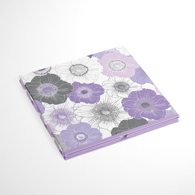 Bacati - Large Storage Tote Watercolor Flowers Purple/Gray 14 x 14 x10 inches