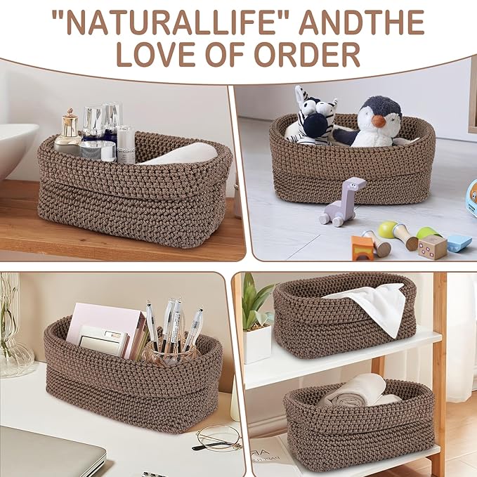 Ice Silk Thread Storage Basket 2-Piece Set - Large Capacity Breathable Organizer Box for All Crochet, Knitting Supplies and Craft Projects.（Khaki）