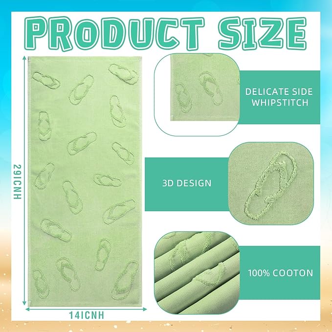 2 Pcs Flip Flops Hand Towels for Bathroom 100% Cotton Jacquard Weave Hand Towels Light Green Soft Absorbent for Spring Summer Home Bathroom Kitchen Decor, 29.5 x 13.8 Inch