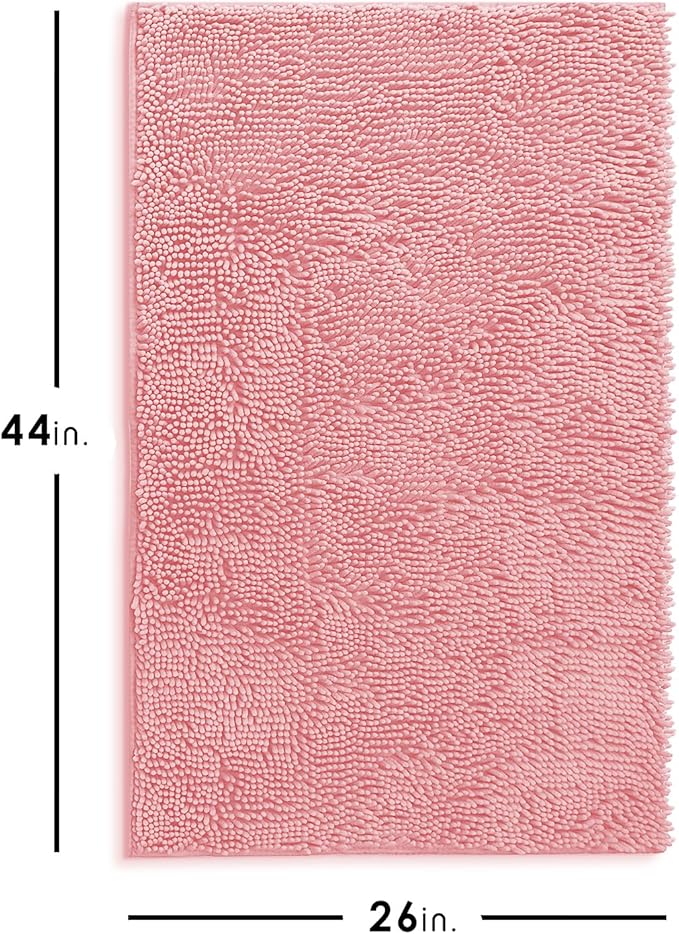Hearth & Harbor Bathroom Rugs, Chenille Bath Mat - Machine Washable Bath Mats for Bathroom Non-Slip Backing Rubber, Quick Dry Bathroom Mat, 26 x 44 - Pink
