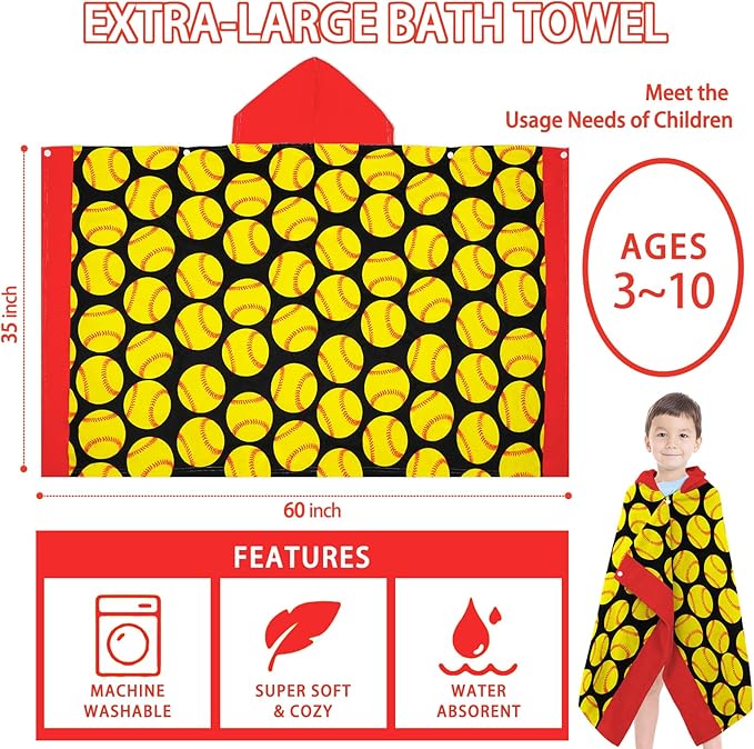 Hooded Poncho Towels for Kids - Ultra Soft 100% Cotton Softball Toddler Hood Bath Towels/Pool Terry Towel Beach Wrap Absorbent Cute Bath & Swim Wrap Gift for Boys & Girls 3-10 Years - Yellow