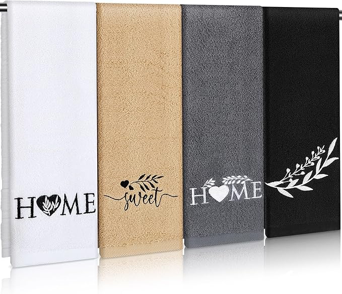 4 PCS Farmhouse Hand Towels Set 29" x 13" for Bathroom and Kitchen Rustic Embroidered Hand Towels Decorative Soft Absorbent Facecloth Set for Hostess Housewarming Gift