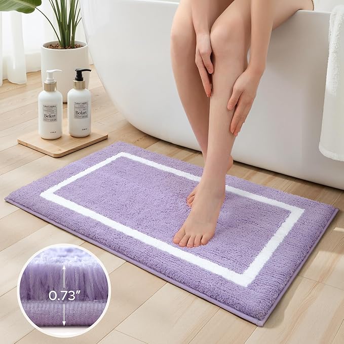 HOMEIDEAS Bathroom Rugs Sets 2 Piece, Super Soft and Absorbent Microfiber Tufted Bath Mats, Non-Slip and Machine Washable Bath Rugs(Lavender)