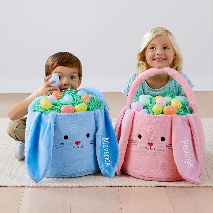Let's Make Memories Personalized Easter Basket for Kids - For Boys - For Girls - Fillable - Easter Basket Stuffers - Oversized Plush Bunny - Pink