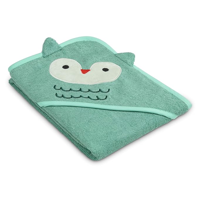 Delta Children Baby/Infant Hooded Bath Towel - Super Soft and Absorbent- Newborn Essential - Ideal Baby Registry/Shower Gift for Boys and Girls, Light Teal Owl