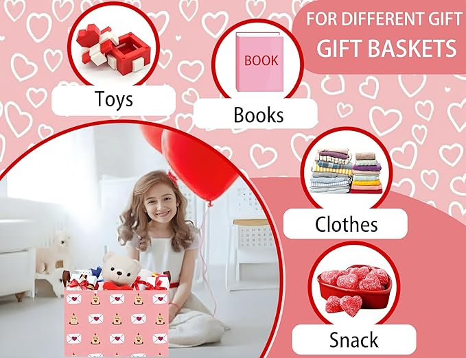 Large Valentine's Day Basket Heart Shaped Storage Bin for Gifts Collapsible Organizer Room Decor (Pink Candle Envelope Love)