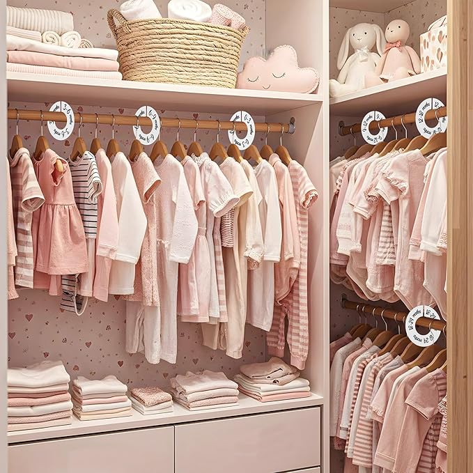 Baby Closet Dividers Unisex Round Baby Clothes Dividers Nursery Closet Organizer Decor Double-Sided Fits Most Rods 6 Pcs