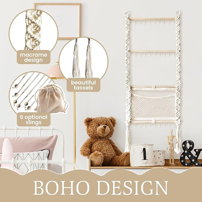 Headband Holder, Hair Bow Organizer for Girls, Large capacity bow hanger for baby girl, Handmade Macrame hair accessories organizer, bow holder, hair clip holder, Boho Wall Decor storage nursery room