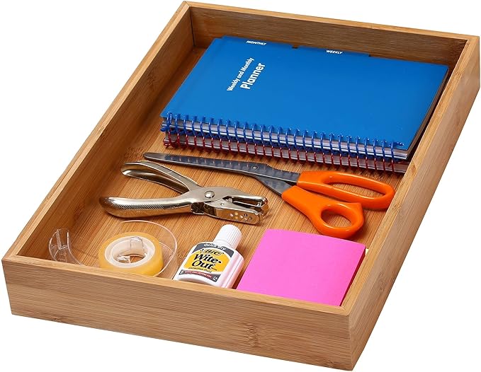 YBM Home Bamboo Drawer Organizer Storage Box for Kitchen Drawer, Junk Drawer, Office, Bedroom, Children Room, Craft, Sewing, and Bathroom, 2 Pack 10x14x2 inch