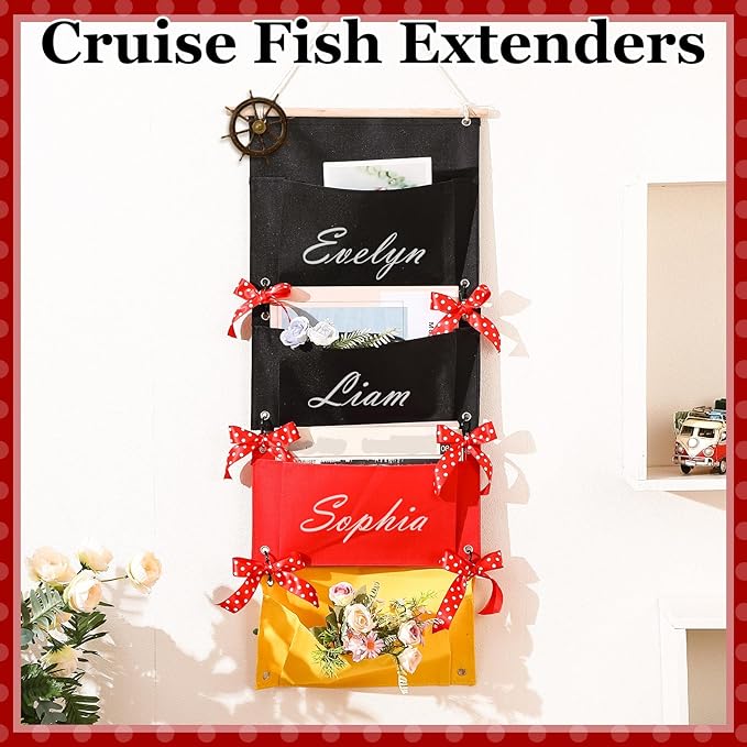 2 Pcs Fish Extender Cruise Hanging Organizer with 4 Pockets and 5 Yard Red Polka Dot Ribbon Travel Door Area Cabin Storage Bag 2026 Fe for Exchange Gift Pixie Dusting(Black,Red,Yellow)