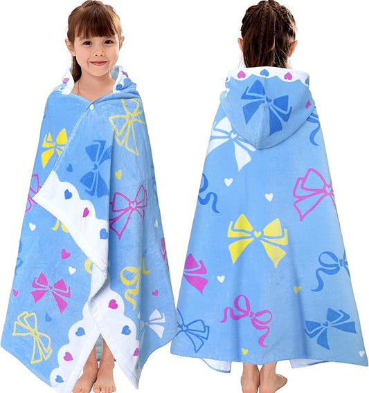 Hooded Beach Towel for Kids 3-8 Years – Soft 100% Cotton Bath & Swim Towel Wrap (30"x50"), Quick-Dry Absorbent Fabric for Toddler Girls – Cute BOW Design, Perfect for Pool, Beach, Bath & Swimming