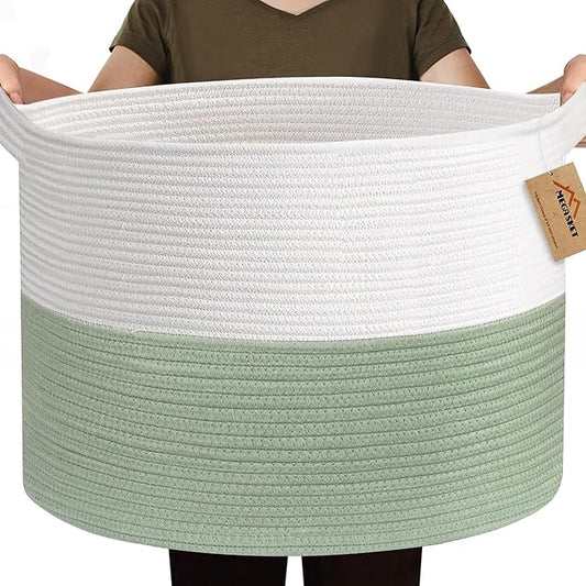 115L Extra Large Blanket Basket, Kids Dog Toy Storage Bin Box, Nursery Baby Toddler Toy Organizer, Soft Cotton Rope Woven Bin, XXXL Jumbo Basket for Blankets for Living Room, 23.6"x15.7"
