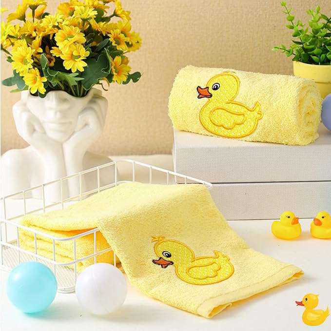 2 Pcs Rubber Ducky Hand Towels Yellow Bathroom Decor 14x29 Inch Embroidered 100% Cotton Soft Absorbent Spring Summer Decorative Hand Towels for Bathroom Kitchen