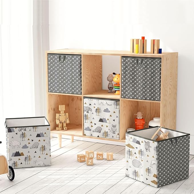 Bacati - Small Storage Tote Woodlands Animals Beige/Grey 10 X 10 X 10 inches