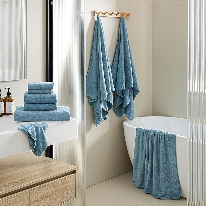 Hailea Luxury Bath Towels Set - 12 Piece (4 Large Bath Towels,4 Hand Towels,4 Washcloths), 100% Microfiber,Extra Absorbent Super Soft & Quick Dry,Complete Family Pack for Bathroom Gym Pool,Turquoise