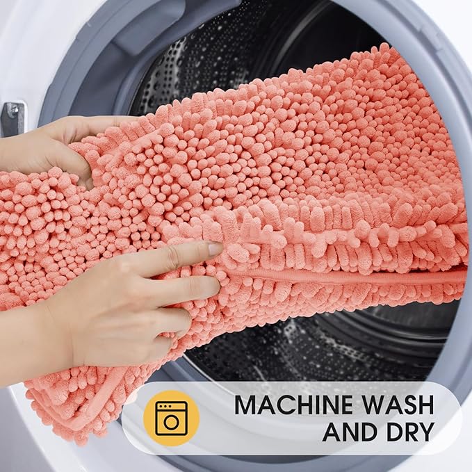 ACCUMTEK Extra Long Upgrade Luxury Coral Bathroom Rug Mat 70"x24", Ultra Soft Thick Absorbent Bath Mats, Non Slip Chenille Toilet Mat for Bathroom, Bedroom, Kitchen, Shower, Tub