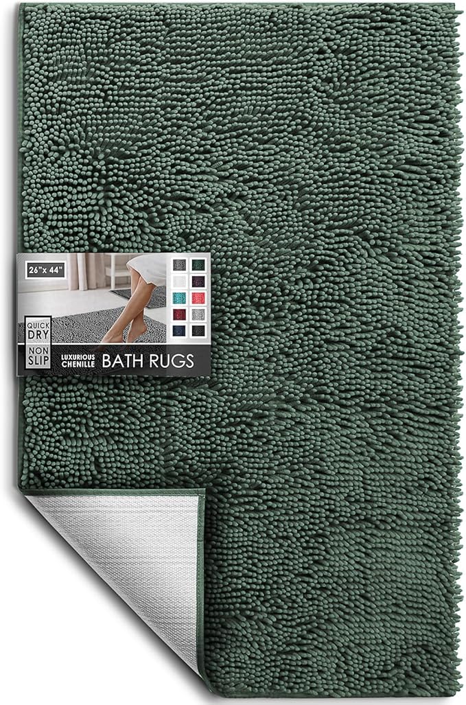 Hearth & Harbor Bathroom Rugs, Chenille Bath Mat - Machine Washable Bath Mats for Bathroom Non-Slip Backing Rubber, Quick Dry Bathroom Mat