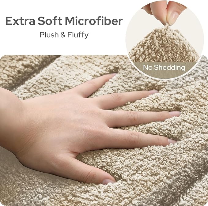 HOMEIDEAS Bathroom Rugs Sets 2 Piece, Extra Soft and Absorbent Microfiber Plush Bath Mat with Non Slip Backing(Beige)
