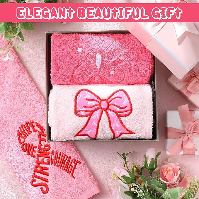 3 Pack Breast Cancer Awareness Gifts Hand Towels 13.4 x 29.2 Inch Cotton Embroidered Faith Hope Love Strength Bathroom Towel Absorbent Dish Tea Towels for Kitchen Decor
