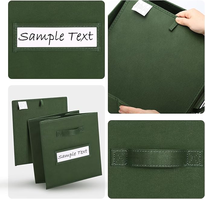 artsdi Fabric storage cubes (8 Pack) 13 Inch Cube Storage Bin, cube organizer bins with 8 Labels Window Cards & a Pen, Foldable cube organizer bins and Storage Box, Dark Green
