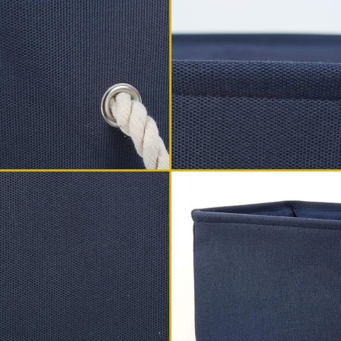 uxcell Fabric Storage Basket with Dual Handles, Collapsible Storage Bins for Toys Laundry Clothes Storage, Home Organizer for Bedroom Office Closet Dark Blue Medium