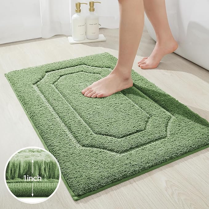 HOMEIDEAS Bathroom Rugs Sets 2 Piece, Extra Soft and Absorbent Microfiber Plush Bath Mat with Non Slip Backing(Sage Green)