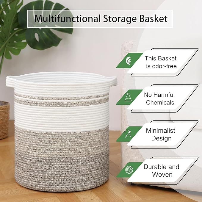 laundry hamper 18x18x20, 80L – large basket for blankets, toy basket,Cotton Rope Blanket Basket Living Room, Baby Laundry hamper for Blanket, Nursery, –stuffed animal storage(Rainbow color)