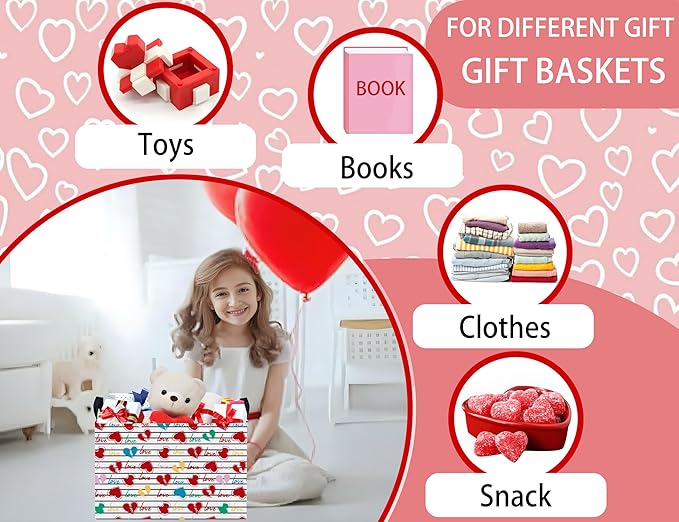 Large Valentine's Day Basket Heart Shaped Storage Bin for Gifts Collapsible Organizer Room Decor (Black Cross Bar Love)