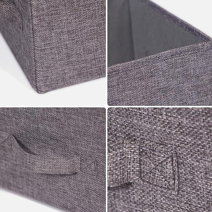 Set of 5 Closet Organizer Bins with Handle, Fabric Foldable Storage Baskets Cloth Box Containers for Shelves Home Office Clothes Clothing, Gray, Large