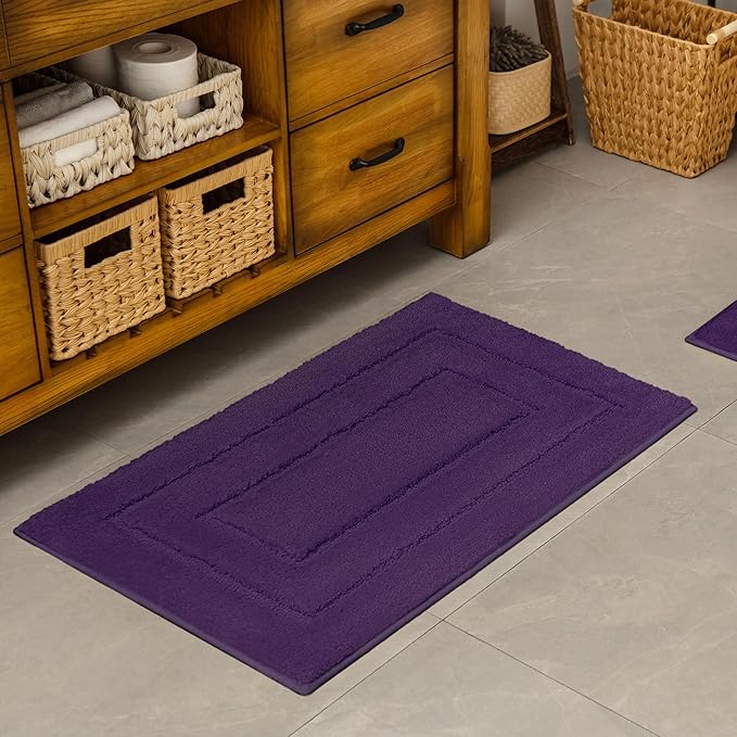 GRANNY SAYS Bathroom Rugs Non Slip Washable, Soft Bath Mats for Bath, 16" x 24", Super Absorbent Bath Mat Small Rug, Shaggy Bathroom Floor Mat, Tub and Shower, Purple