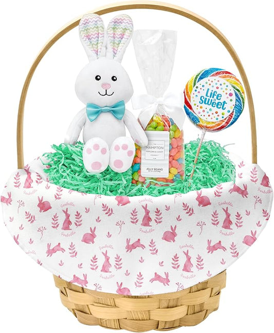 Let's Make Memories Personalized Easter Basket for Kids - For Boys - For Girls - Create Your Own - Fillable - Wicker - Easter Basket Stuffers - Large - Pink Rabbit
