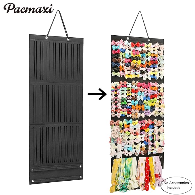 PACMAXI Baby Girl Hair Bows Holder, Hair Clips Storage Hanger For Ribbons, Hair Bows Organizer, Baby Hair Clip Storage Display Sturdy Stand, Wall Hanging for Girl Room (Black, Large)