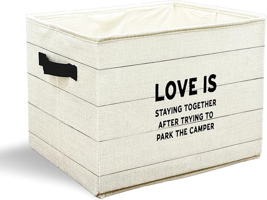 Funny Camping Storage Bins with Handles, Camping Gifts for Couples, Love Is Staying Together Humorous Collapsible Laundry Basket Storage Box for Home Bedroom Bathroom Clothes Toys Books
