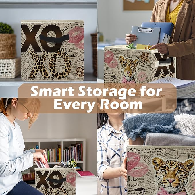 Stylish Retro Funky Cheetah Print Storage Box, Chic Luxury Y2k Leopard Fashion Foldable Storage Box/Laundry Basket With Handle, Suitable For Home, Bedroom, Office, Can Store Clothes, Toys, Books