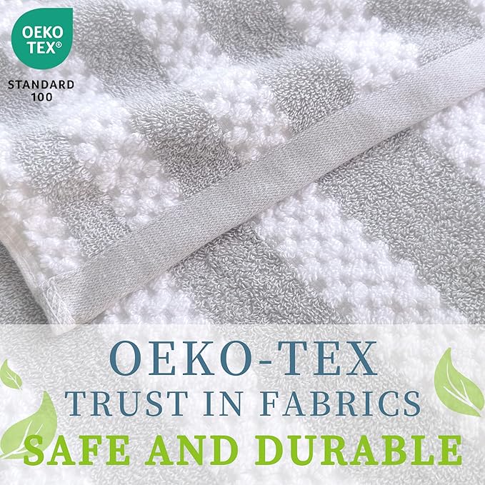 Gray and White Towels, 4 Hand 16"x27", 2 Bath 28"x52" - Cotton | Quick Dry | Lightweight, 6PCS Waffle Towel Set, Grey Striped Towels Bathroom, Luxury Towel Gift Set, Stripe and Checkered