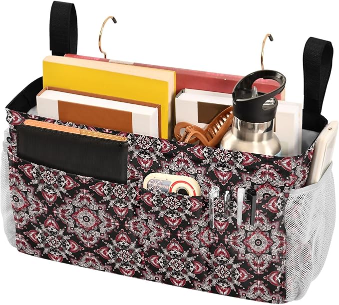 Paisley Cowboy Print Red Black Bedside Hanging Storage Basket Hanging Bag For Baby Bed for Glasses,Books,Mobile Phones,Keys